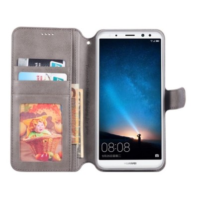 Huawei Mate 10 Lite atverčiamas smėlio spalvos odinis retro dėklas - piniginė / Priedai.lt