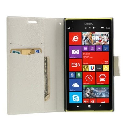 „Double“ serijos Nokia Lumia 1520 juodas, baltas odinis atverčiamas dėklas / Priedai.lt