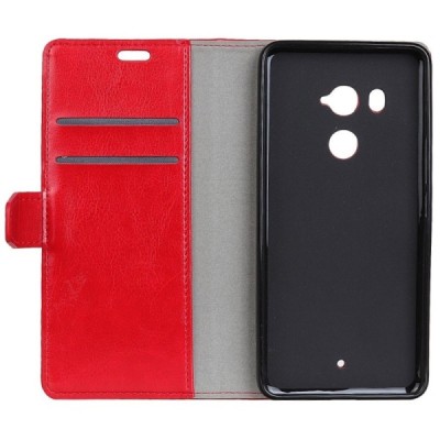 HTC U11 Plus atverčiamas raudonas odinis dėklas - piniginė / Priedai.lt