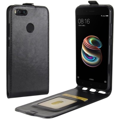 Xiaomi Mi A1 ir Mi 5X klasikinis vertikaliai atverčiamas juodas odinis dėklas / Priedai.lt