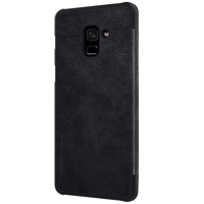 Prabangus „Nillkin“ Qin serijos juodas odinis atverčiamas Samsung Galaxy A8 2018 (A530F) dėklas / Priedai.lt