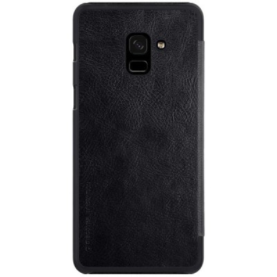 Prabangus „Nillkin“ Qin serijos juodas odinis atverčiamas Samsung Galaxy A8+ 2018 (A730F) dėklas / Priedai.lt
