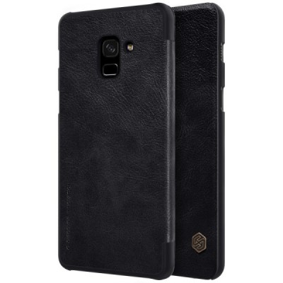 Prabangus „Nillkin“ Qin serijos juodas odinis atverčiamas Samsung Galaxy A8+ 2018 (A730F) dėklas / Priedai.lt