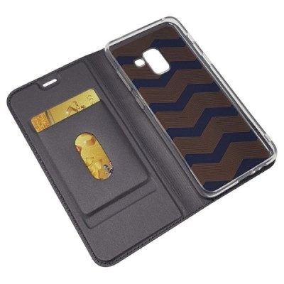 „Dux Ducis“ Skin serijos Samsung Galaxy A8 2018 (A530F) juodas odinis atverčiamas dėklas / Priedai.lt