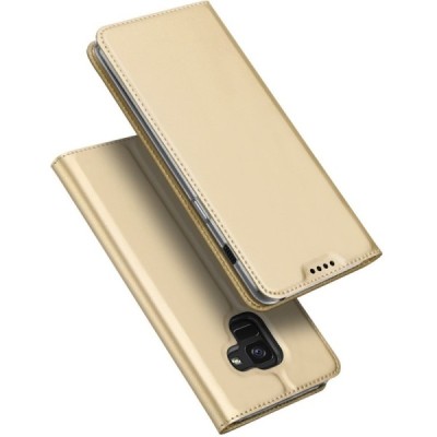 „Dux Ducis“ Skin serijos Samsung Galaxy A8 2018 (A530F) auksinis odinis atverčiamas dėklas / Priedai.lt