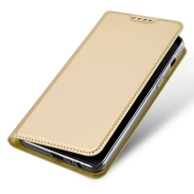 „Dux Ducis“ Skin serijos Samsung Galaxy A8 2018 (A530F) auksinis odinis atverčiamas dėklas / Priedai.lt