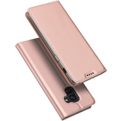 „Dux Ducis“ Skin serijos Samsung Galaxy A8+ 2018 (A730F) rožinis odinis atverčiamas dėklas / Priedai.lt