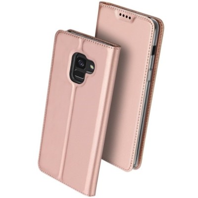 „Dux Ducis“ Skin serijos Samsung Galaxy A8+ 2018 (A730F) rožinis odinis atverčiamas dėklas / Priedai.lt