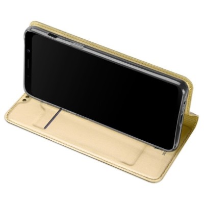 „Dux Ducis“ Skin serijos Samsung Galaxy A8+ 2018 (A730F) auksinis odinis atverčiamas dėklas / Priedai.lt