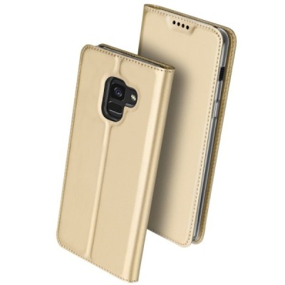 „Dux Ducis“ Skin serijos Samsung Galaxy A8+ 2018 (A730F) auksinis odinis atverčiamas dėklas / Priedai.lt