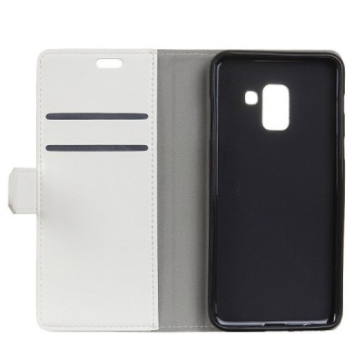 Samsung Galaxy A8+ 2018 (A730F) atverčiamas baltas odinis dėklas, knygutė - piniginė / Priedai.lt