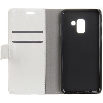 Samsung Galaxy A8 2018 (A530F) atverčiamas baltas odinis dėklas, knygutė - piniginė / Priedai.lt