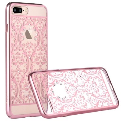 Apple iPhone 7 Plus (iPhone 8 Plus) Devia Crystal Baroque Swarovski plastikinis skaidrus permatomas rožinis dėklas su kristalais