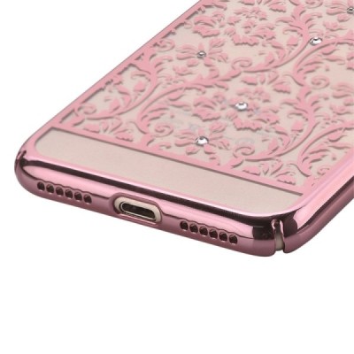 Apple iPhone 7 Plus (iPhone 8 Plus) Devia Crystal Baroque Swarovski plastikinis skaidrus permatomas rožinis dėklas su kristalais