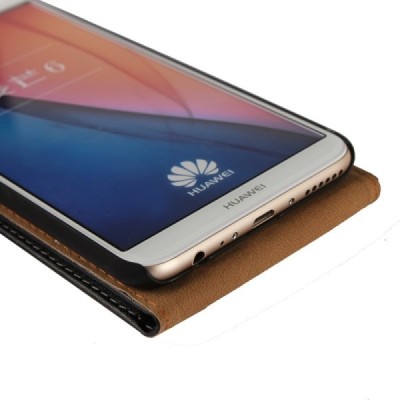Huawei Mate 10 Lite klasikinis vertikaliai atverčiamas juodas odinis dėklas / Priedai.lt