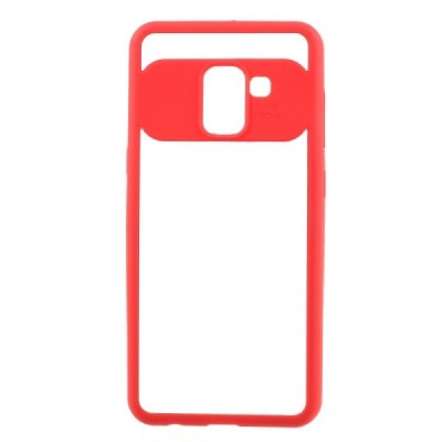 „FOCUS“ Samsung Galaxy A8 2018 (A530F) skaidrus raudonos spalvos apvadais kieto silikono (TPU) dėklas / Priedai.lt