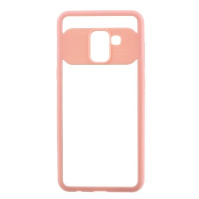 „FOCUS“ Samsung Galaxy A8 2018 (A530F) skaidrus rožinės spalvos apvadais kieto silikono (TPU) dėklas / Priedai.lt