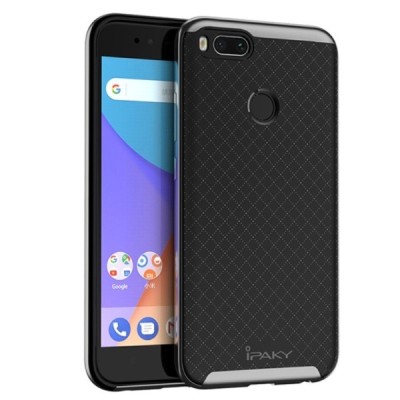 Xiaomi Mi A1 ir Mi 5X „IPAKY“ kieto silikono TPU juodas (pilkos spalvos apvadais) dėklas - nugarėlė / Priedai.lt