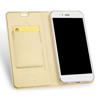 „Dux Ducis“ Skin serijos Xiaomi Mi A1 (Mi 5X) auksinis odinis atverčiamas dėklas / Priedai.lt