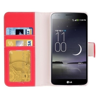 LG G Flex (D955) atverčiamas raudonas odinis Litchi dėklas - piniginė / Priedai.lt