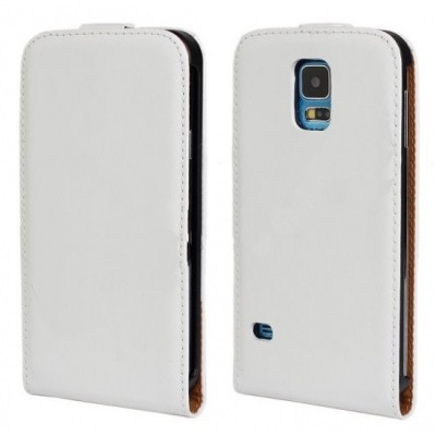 Samsung Galaxy S5 (S5 Neo) vertikaliai atverčiamas baltas odinis dėklas / Priedai.lt