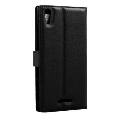 Sony Xperia T3 atverčiamas juodas odinis retro dėklas - piniginė / Priedai.lt
