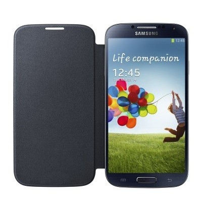 Samsung Galaxy S4 (i9500) juodas odinis atverčiamas Flip Wallet dėklas - piniginė / Priedai.lt