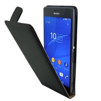 Sony Xperia Z3 klasikinis vertikaliai atverčiamas juodas odinis dėklas / Priedai.lt