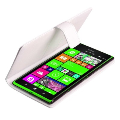 Nokia Lumia 1520 atverčiamas baltas odinis dėklas, knygutė - piniginė / Priedai.lt