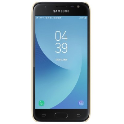 Samsung Galaxy J3 2017 (J330) Nillkin Frosted Shield auksinis plastikinis dėklas + apsauginė ekrano plėvelė / Priedai.lt