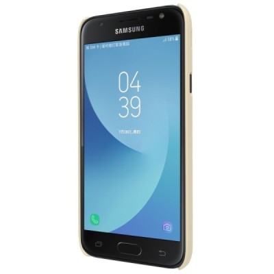 Samsung Galaxy J3 2017 (J330) Nillkin Frosted Shield auksinis plastikinis dėklas + apsauginė ekrano plėvelė / Priedai.lt