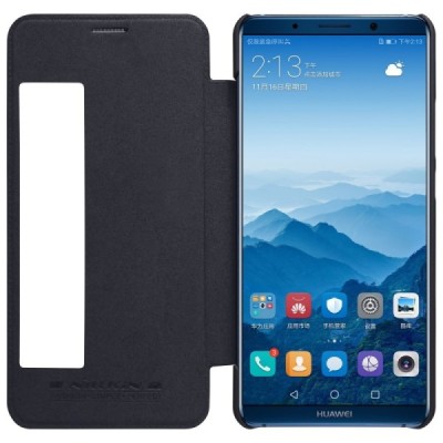Prabangus „Nillkin“ Qin serijos juodas odinis atverčiamas Huawei Mate 10 Pro dėklas / Priedai.lt