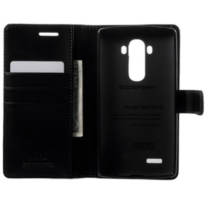 Mercury Blue Moon atverčiamas LG G4 (H815) juodas odinis dėklas - piniginė / Priedai.lt