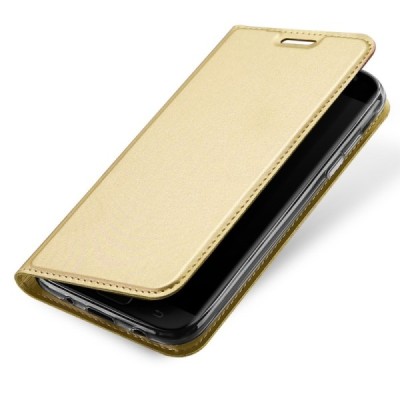 „Dux Ducis“ Skin serijos Samsung Galaxy J3 2017 (J330) auksinis odinis atverčiamas dėklas / Priedai.lt