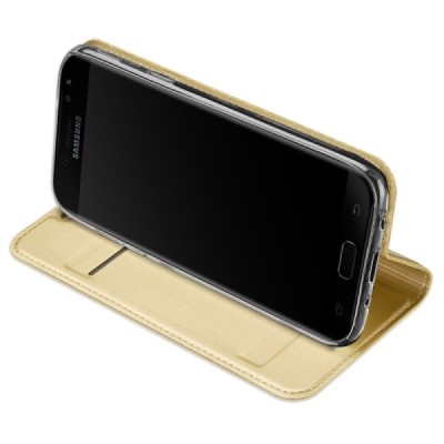 „Dux Ducis“ Skin serijos Samsung Galaxy J3 2017 (J330) auksinis odinis atverčiamas dėklas / Priedai.lt