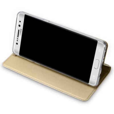 „Dux Ducis“ Skin serijos Samsung Galaxy S7 Edge (G935) auksinis odinis atverčiamas dėklas / Priedai.lt