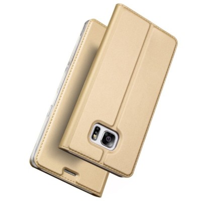 „Dux Ducis“ Skin serijos Samsung Galaxy S7 Edge (G935) auksinis odinis atverčiamas dėklas / Priedai.lt