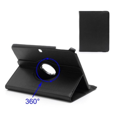 Atverčiamas juodas odinis Samsung Galaxy Tab 3 10.1 P5200 (P5210) dėklas (dėkliukas), sukiojamas 360° / Priedai.lt