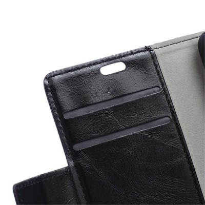 Microsoft Lumia 650 atverčiamas juodas odinis dėklas - piniginė / Priedai.lt