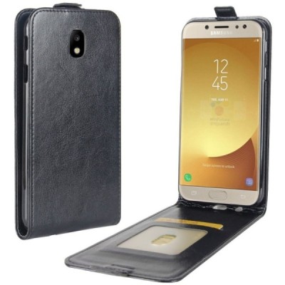 Samsung Galaxy J5 2017 (J530) klasikinis vertikaliai atverčiamas juodas odinis dėklas / Priedai.lt