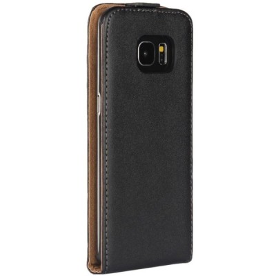 Samsung Galaxy S7 Edge (G935) klasikinis vertikaliai atverčiamas juodas odinis dėklas / Priedai.lt