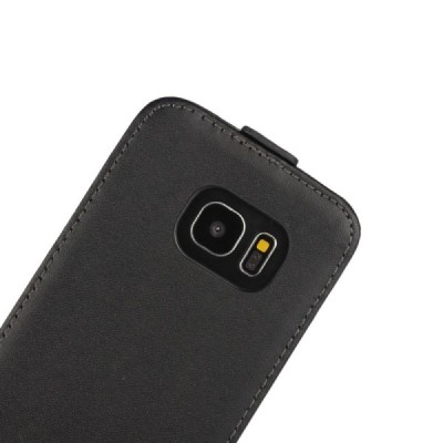 Samsung Galaxy S7 Edge (G935) klasikinis vertikaliai atverčiamas juodas odinis dėklas / Priedai.lt
