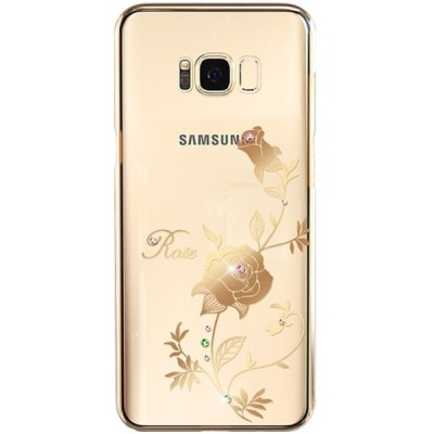 Samsung Galaxy S8+ (G955) Kingxbar Rose Swarovski plastikinis skaidrus permatomas auksinis dėklas su kristalais / Priedai.lt