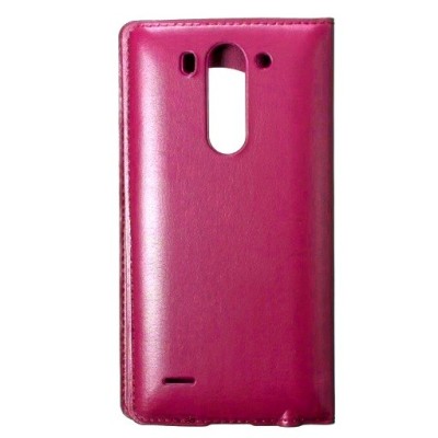 LG G3 S D722 atverčiamas rožinis odinis dėklas su langeliu / Priedai.lt