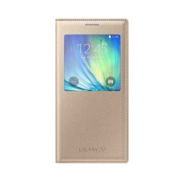 Atverčiamas dėklas su langeliu - auksinis (Galaxy A7 2015)