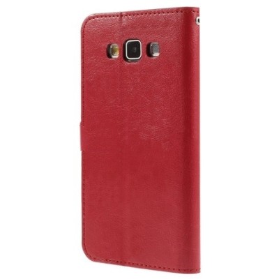 Samsung Galaxy A7 atverčiamas raudonas odinis dėklas - piniginė / Priedai.lt