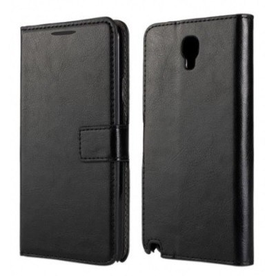 Samsung Galaxy Note 3 Neo (N7505, N7500, N7502) atverčiamas juodas odinis dėklas - piniginė / Priedai.lt