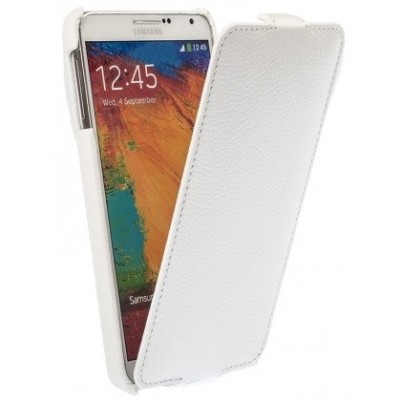 Vertikaliai atverčiamas baltas odinis Samsung Galaxy Note 3 N9005 dėklas / Priedai.lt