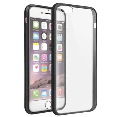 Skaidrus, juodas su kieto silikono rėmu plastikinis Apple iPhone 6 (6s) dėklas / Priedai.lt