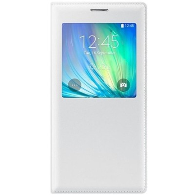 Samsung Galaxy A7 (A700) atverčiamas baltas odinis dėklas su langeliu / Priedai.lt